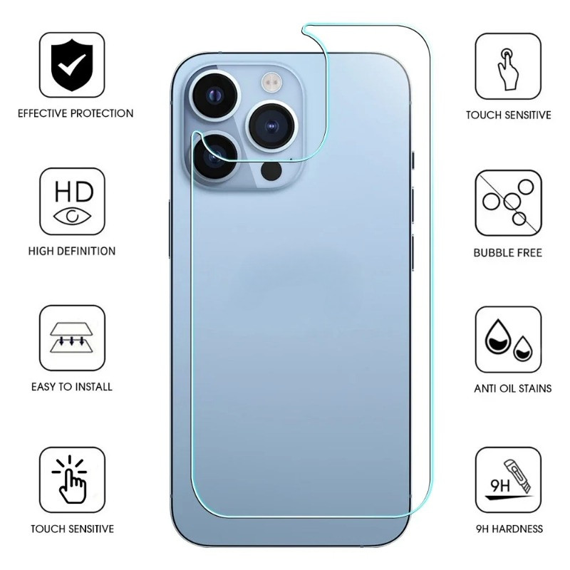 1-2 ชิ้น HD ป้องกันรอยขีดข่วน Ultra-clear กลับกระจกนิรภัยป้องกันหน้าจอสําหรับ iPhone 11 12 13 14 15 16 Pro MAX XS MAX XR X 7 8 Plus SE ป้องกันหน้าจอกระจกนิรภัย