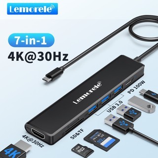 Lemorel TC90 USB-C hub สถานีเชื่อมต่อ 7-in-1 100W PD/4K HDMI/3 พอร์ต USB 3.0/เครื่องอ่านการ์ด SD/TF 