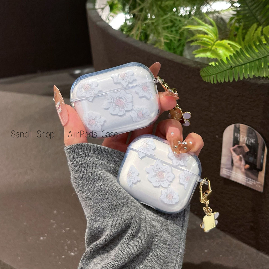 Creative ดอกไม้สีขาว AirPods Pro3 กรณี AirPods 4/4anc สําหรับ AirPods 1/2/3/Pro/Pro2 กรณี AirPods 3 TPU นุ่ม Apple ชุดหูฟังบลูทูธไร้สาย Anti drop AirPods Pro2 AirPods กรณี