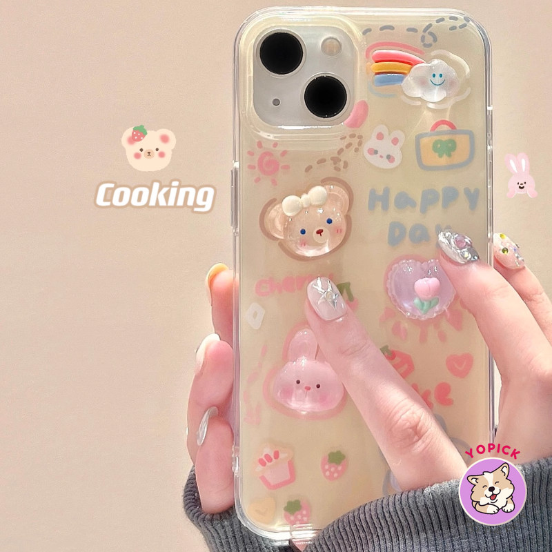 ตุ๊กตาน่ารักหมีเคสโทรศัพท์สําหรับiphone 11 12 13 15 16Pro Max 14Plus XR XS Max 7 8 Plus SE2020 การ์ตูนฝาครอบโทรศัพท์สําหรับIPhone 15ProMaxสาวเพื่อนโซ่แขวนเชือกZBD