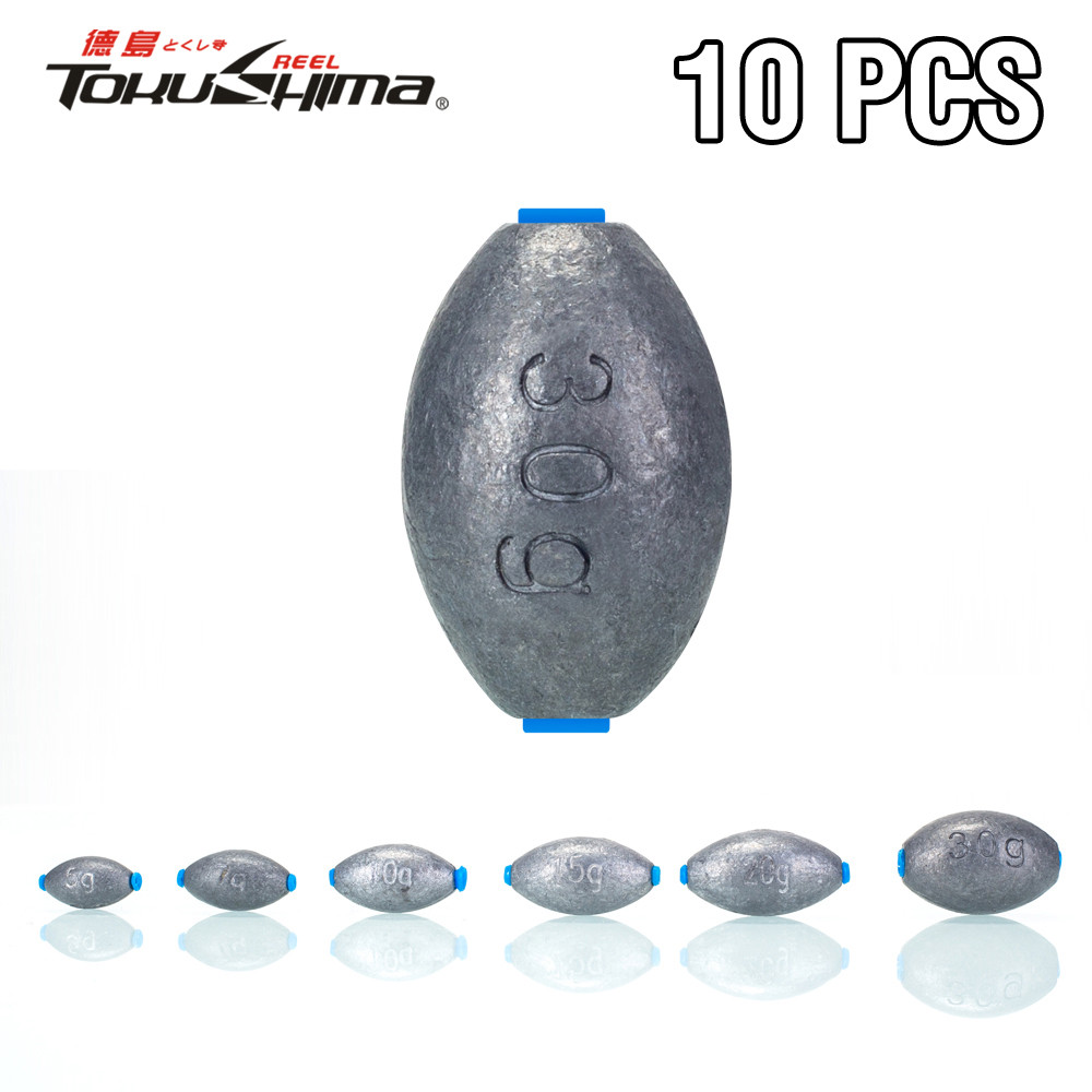 10 ชิ้นตกปลา Sinkers Olive Shape อุปกรณ์ตกปลา 5G/7G/10G/15G/20G/30G ตกปลาน้ําหนักตะกั่วแกนพลาสติกสําหรับหล่อยาว