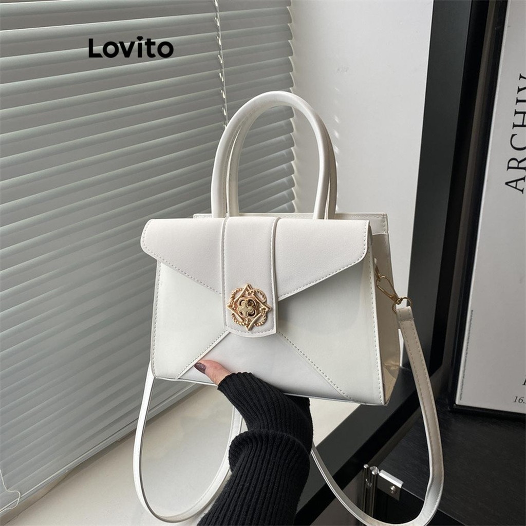 Lovito กระเป๋ากระเป๋าถือทรงพนังโลโก้โลหะธรรมดาหรูหราสําหรับผู้หญิง LFA65129