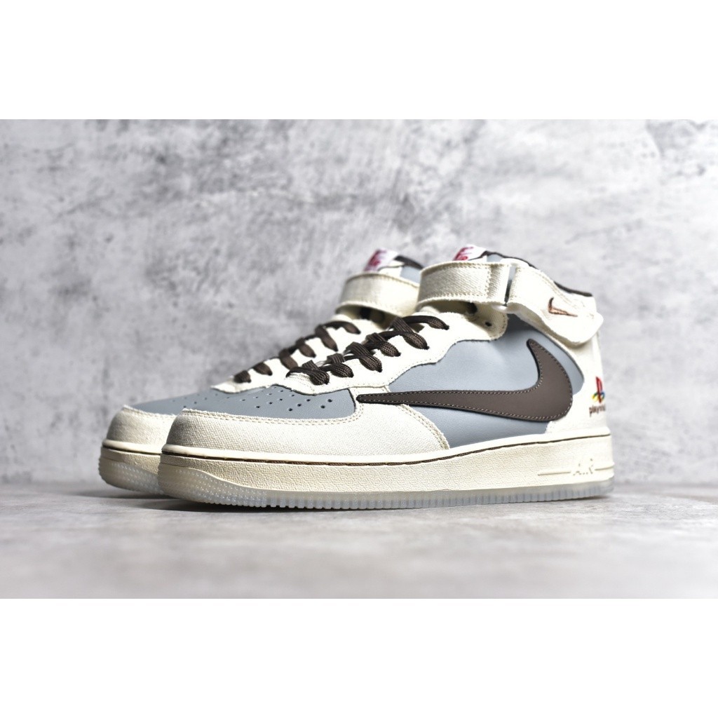 [Premium] PlayStation PS5 X Travis Scott X Nike Air Force 1 AF1 Mid Casual High Top Sneakers แฟชั่น