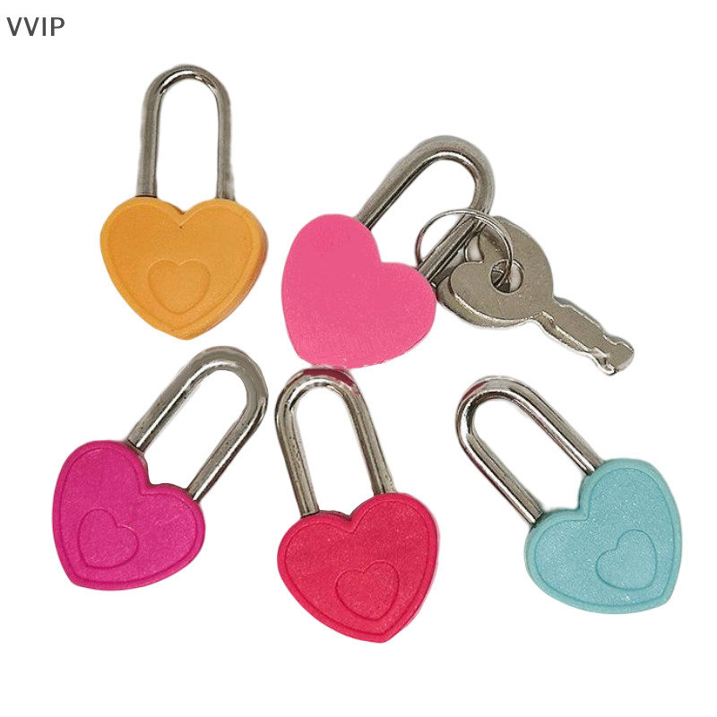 Vvth กุญแจพลาสติก รูปหัวใจ ขนาดเล็ก พร้อมกุญแจล็อค 2 ดอก สําหรับกล่องเครื่องประดับ ไดอารี่ กระเป๋าเดินทาง QDD