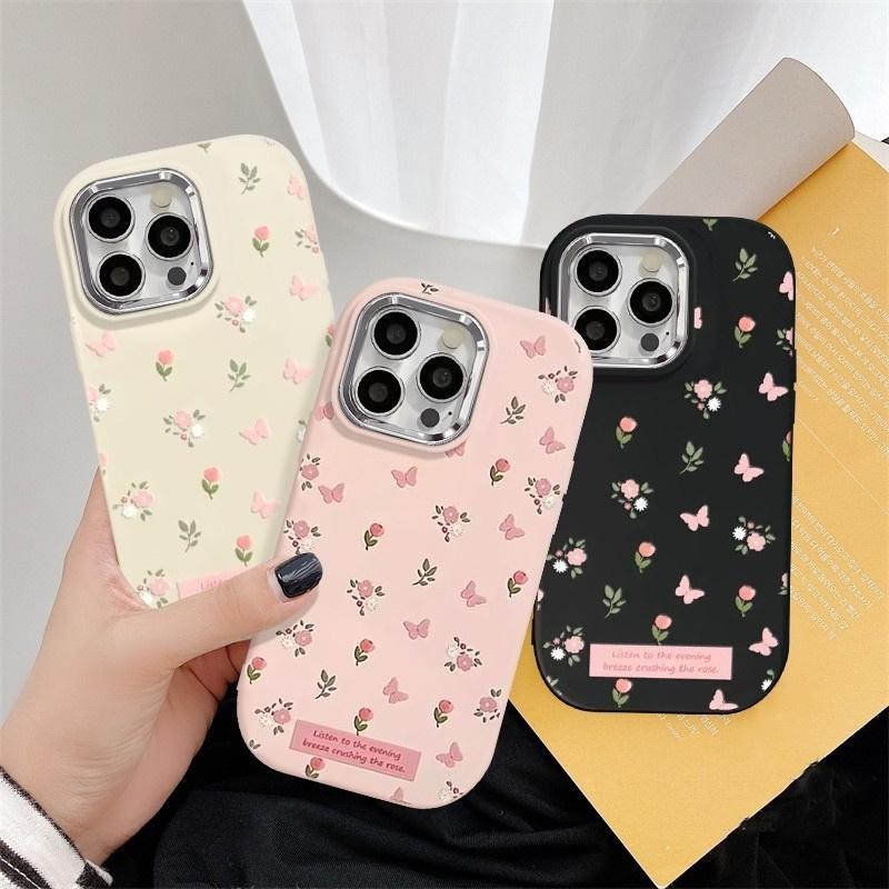 เคสโทรศัพท์มือถือ TPU ชุบโลหะ ลายดอกไม้ ผีเสื้อ สไตล์เรโทร สําหรับ OPPO A17K A17 A16 A16S Reno 8T 5G 6Z 5Z 6 8 5 4 Pro 2Z 2F A57 A57E Realme GT3 Find X3 Lite