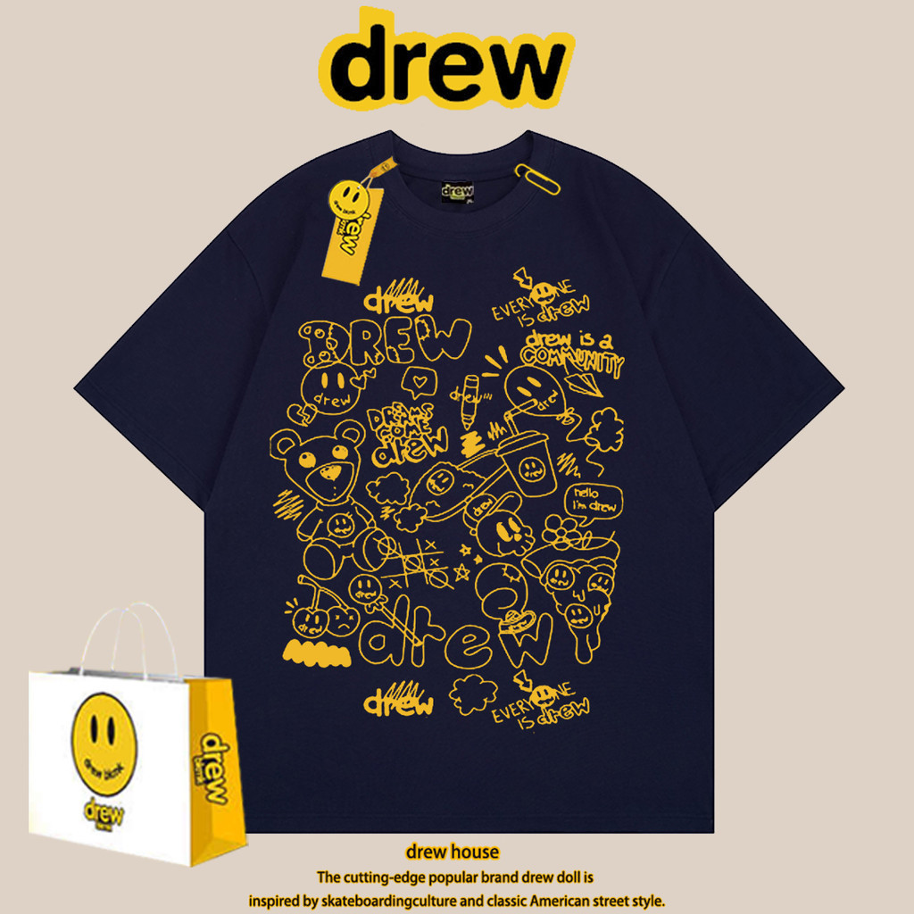 Drev เสื้อยืดแขนสั้นลําลอง พิมพ์ลายหน้ายิ้ม ทรงหลวม แฟชั่นคู่รัก สําหรับผู้ชาย และผู้หญิง