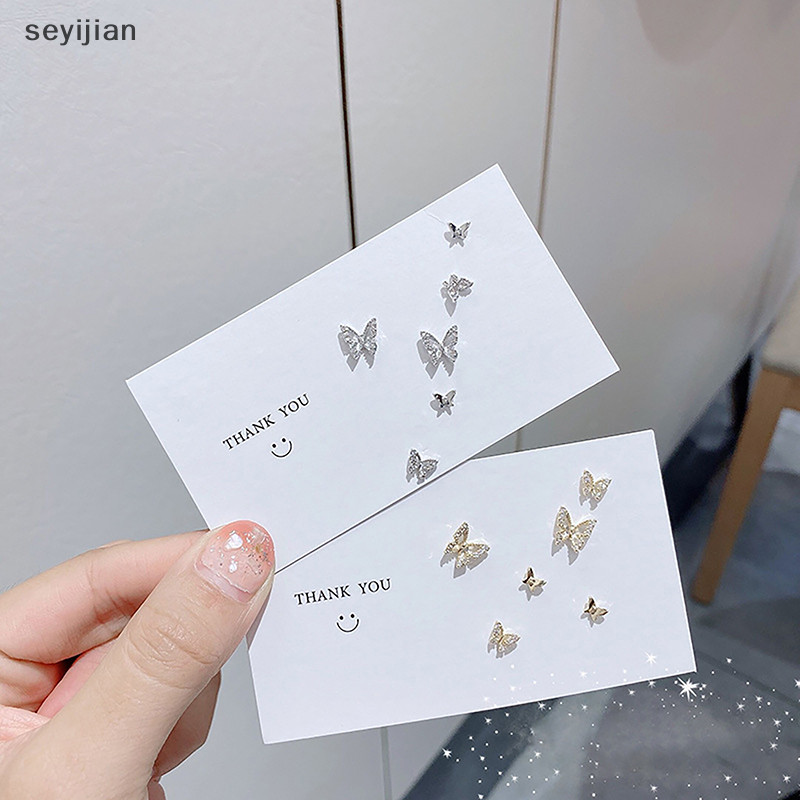 【Syj】ชุดต่างหูสตั๊ด ประดับเพทาย คริสตัล รูปผีเสื้อ เครื่องประดับ สําหรับผู้หญิง งานหมั้น งานแต่งงาน 6 ชิ้น ต่อชุด