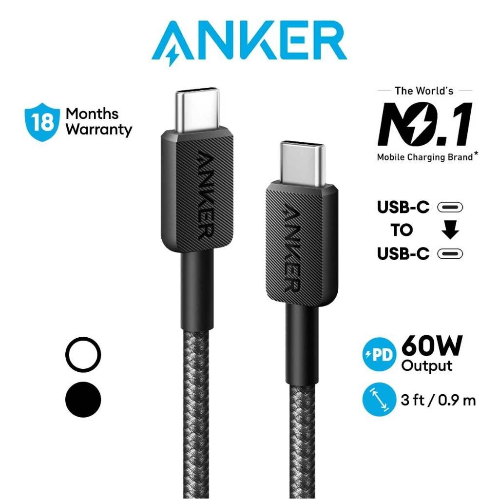 Anker 322 PowerLine สาย USB C 3ft/0.9m Type C ถึง Type C สายชาร์จเร็ว 60W สําหรับโทรศัพท์ แล็ปท็อป (