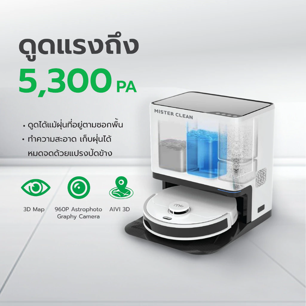หุ่นยนต์ดูดฝุ่นถูพื้น MC Alpha พร้อมแท่นเก็บฝุ่นซักผ้าอัตโนมัติ