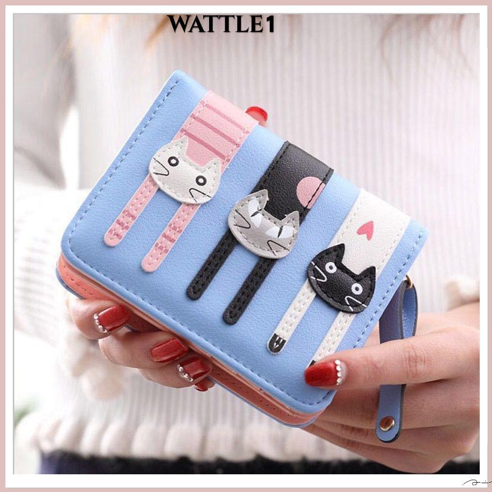 Wttle กระเป๋าสตางค์ใบสั้น ลายการ์ตูนแมวน่ารัก สําหรับผู้หญิง