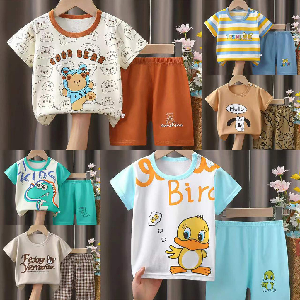 เสื้อยืดคอกลม+กางเกงขาสั้น   เสื้อผ้าเด็ก เซ็ต2ชิ้น ชุดเด็กแขนสั้น  สวมใส่สบาย
