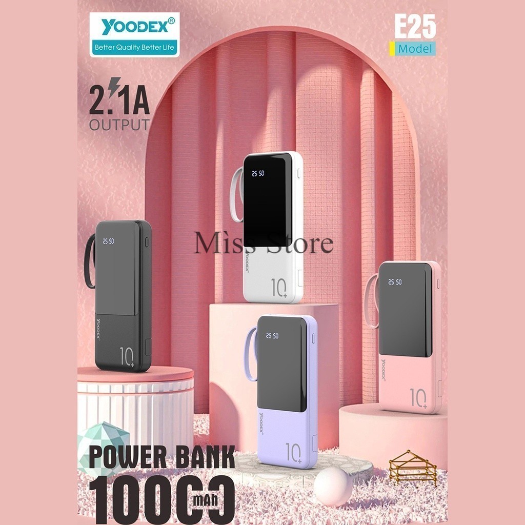 แบตสำรอง  YOODEX รุ่น  E25  10000mah พลังงานสูง 2.5A powerbank มีสายเคเบิ้ลในตัว พร้อมส่งในไทย