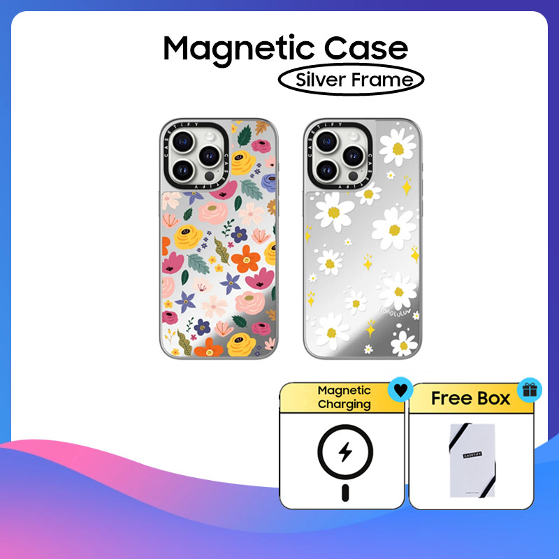 Casetify เคสโทรศัพท์มือถือ Pc พลาสติกแข็ง กรอบสีเงิน ลายดอกไม้ DAISIES IN SUMMER สําหรับ iPhone 11 12 13 14 15 Pro Max
