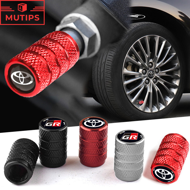 Toyota 4 ชิ้น / เซต ฝาครอบวาล์วยางรถยนต์ ทรงกระบอก อลูมิเนียมอัลลอยด์ ล้อ ก้านวาล์ว Toyota GR Prius Fortuner Corolla Cross CHR Camry Wish Vios Veloz Estima Sienta Yaris Ativ Altis Sienta bZ4X Hiace Hilux Revo