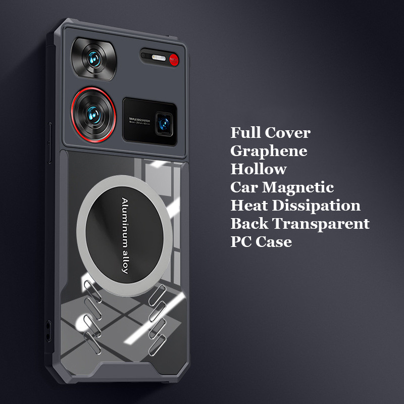 คลุมทั้งหมดกราฟีนกระจายความร้อนเคสพีซีสําหรับ ZTE nubia Z70 Z60 Ultra Breathable Cooling รถติดตั้งแม่เหล็กโปร่งใส Anti-Drop Shell