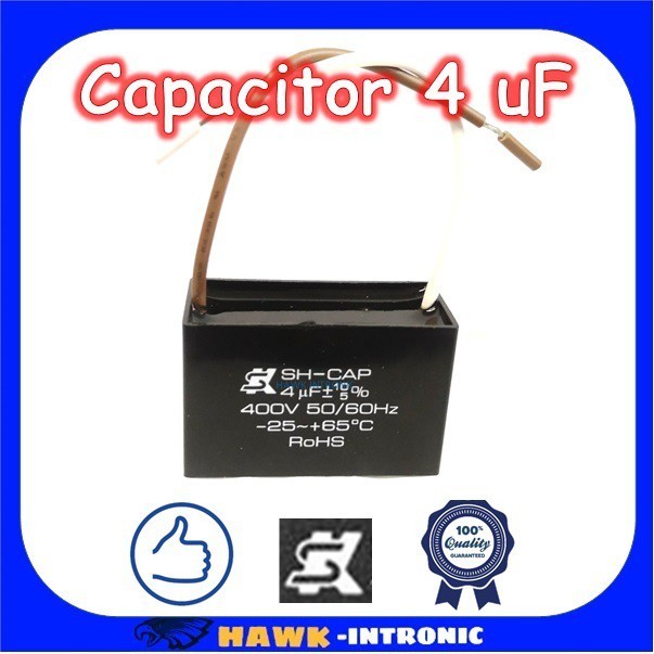 Capacitor ⚡คาปาซิเตอร์ (Capacitor) ยี่ห้อSK [แท้] 4.0 uF (MFD) 400V สำหรับพัดลม Hatari แบบเหลี่ยม เส