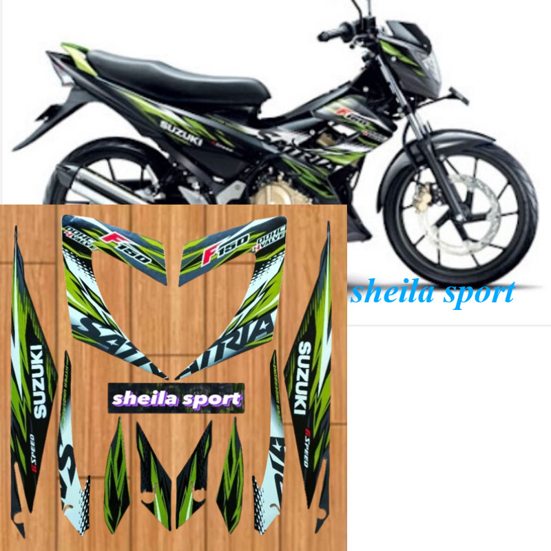 HIJAU Suzuki satria fu F150 สติ๊กเกอร์ Striping สีดําขลิบเขียว 2013 คุณภาพดี