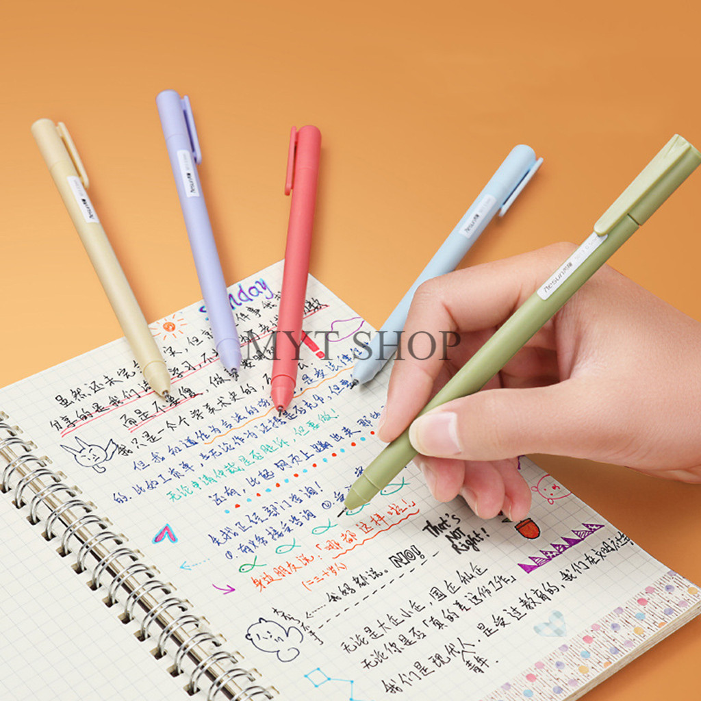 ปากกาเจลสี 5 ด้าม/กล่อง คละสี แบบแห้งเร็ว ขนาด 0.5 มม สีปากกาตามด้าม อุปกรณ์การเรียน