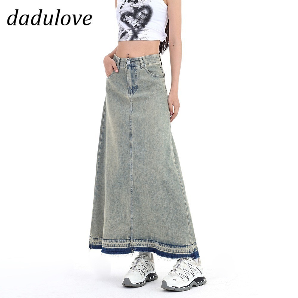 DaDulove New American Ins High Street Raw Edge Slit Denim Skirt Niche High Waist A- line Skirt Bag Hip Skirt