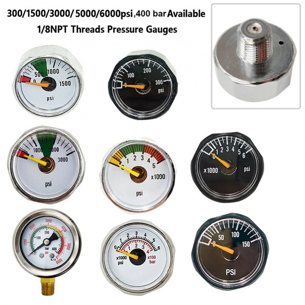 เครื่องวัดความดันบารอมิเตอร์ ขนาดเล็ก 0-400bar 0-6000psi PCP สีเงิน / สีดํา สําหรับกลางแจ้ง