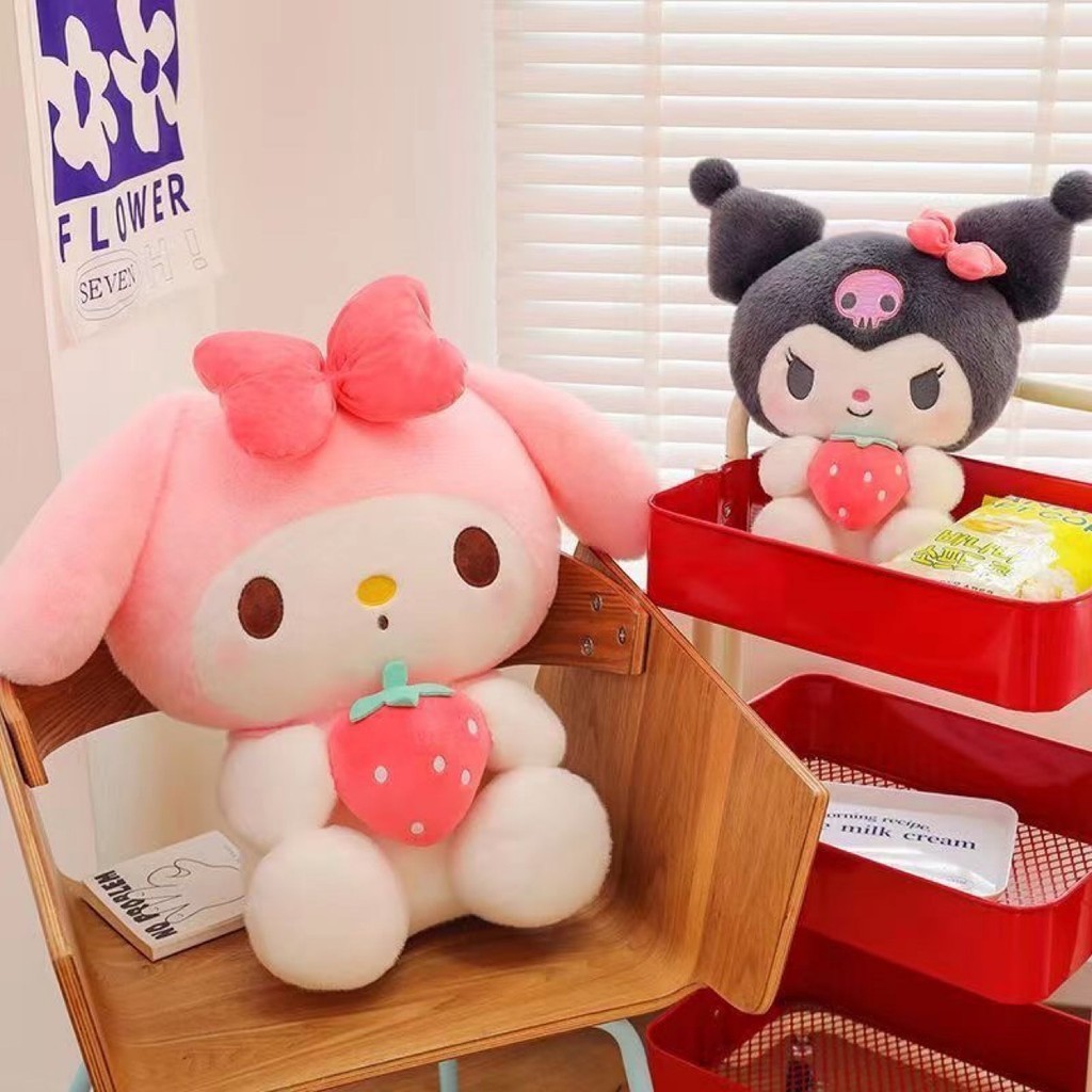 ตุ๊กตาฟิกเกอร์ Kawaii Sanrio Kuromi My Melody Strawberry ขนาด 25 ซม. เหมาะกับของขวัญวันเกิด ของเล่นสําหรับเด็ก