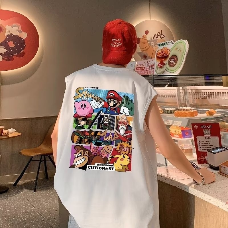 เสื้อกล้าม แขนกุด ทรงหลวม ลายการ์ตูนญี่ปุ่น แบรนด์แฟชั่นฤดูร้อน สไตล์สตรีท บาสเก็ตบอล สําหรับผู้ชาย ราคา ถูกที่สุด ดีลบีเคเค แกลเลอรีภาพที่ 5