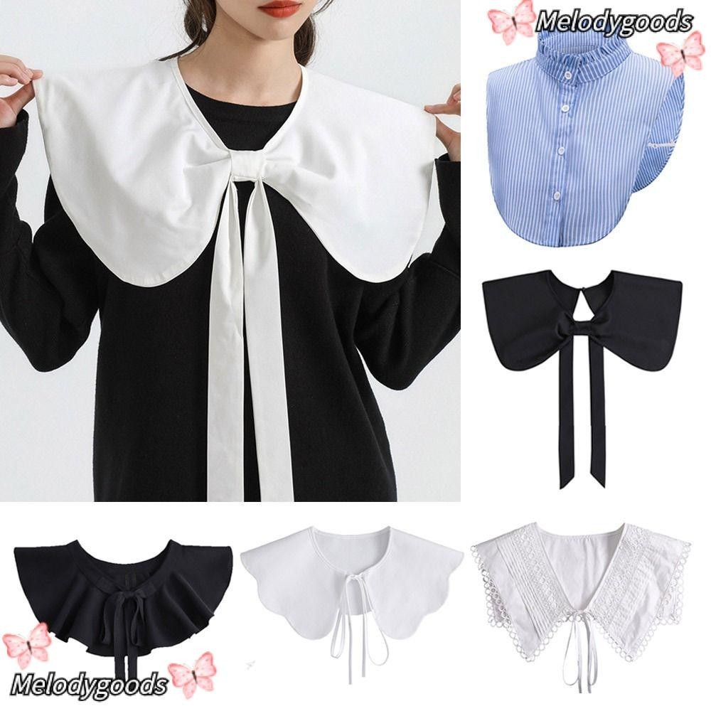 Melodg เสื้อเชิ้ต คอปกปลอม ผ้าฝ้าย และผ้าชีฟอง สไตล์คลาสสิก สําหรับผู้หญิง