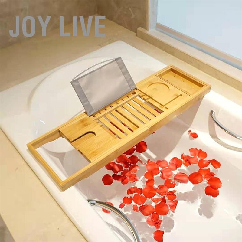 Joy Live ชั้นวางอ่างอาบน้ำไม้ไผ่อ่างอาบน้ำถาดเสิร์ฟห้องน้ำชั้นวางขยายได้ที่วางโทรศัพท์อาบน้ำ