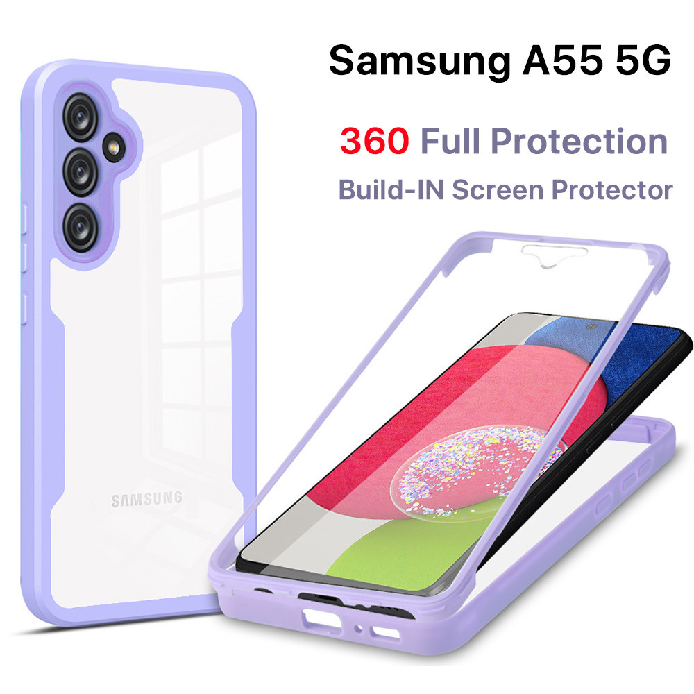 [2 In 1] เคส Samsung A15 A25 A35 A55 A05 A05S 4G 5G ตัวป้องกันหน้าจอในตัว กันกระแทก โปร่งใส ป้องกันรอยขีดข่วน ป้องกันกล้อง 360 Ф เต็มตัว ทนทาน เคสป้องกัน