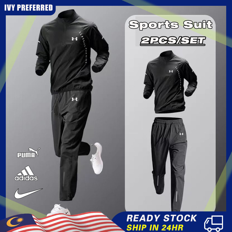 【2 ชิ้น/เซต】ชุดกีฬา เสื้อแจ็กเก็ต แขนยาว คอปก มีซิป แห้งเร็ว พลัสไซซ์ สําหรับผู้หญิง ผู้ชาย ใส่เข้ายิม ฟิตเนส วิ่งจ๊อกกิ้ง เข้ายิม ทุกเพศ
