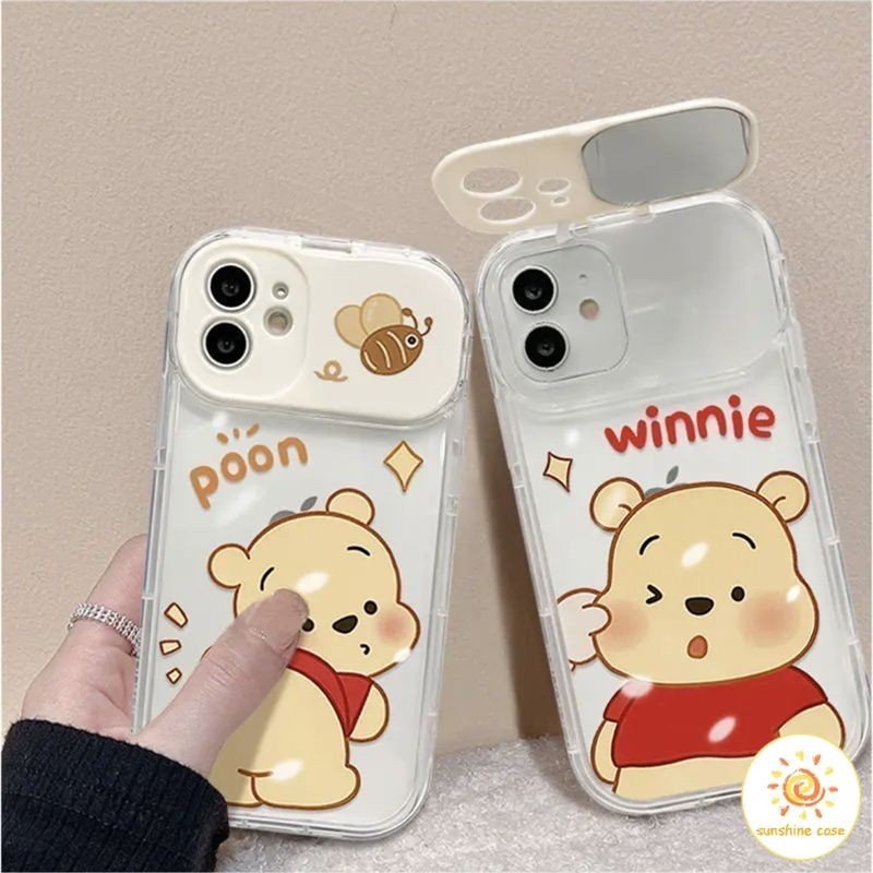 กระจกพับ กระจกแต่งหน้า วินนี่ เดอะพูห์ น่ารัก ไอโฟน11 For iPhone12 13 14 15Pro MAX X XS XR XS 7 8Plus SE2020 เคสโทรศัพท์