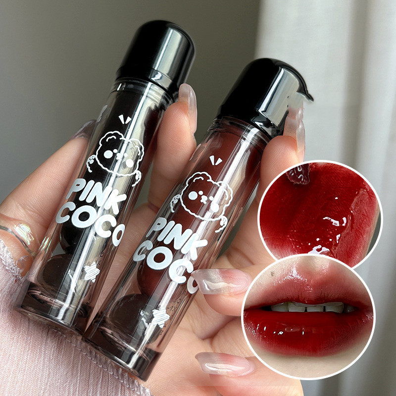 Pinkcoco ลิปสติก ลิปกลอส ไวท์เทนนิ่ง เคลือบริมฝีปาก ลายหมี สําหรับนักเรียน