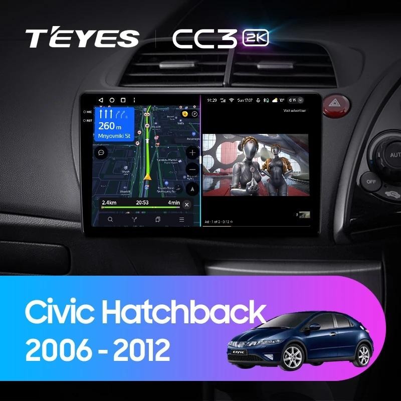 Teyes CC3L CC3 2K แผ่น dvd GPS นําทาง เครื่องเล่นมัลติมีเดีย วิทยุ เครื่องเล่นวีดิโอ นําทาง GPS Android 10 No 2din 2 din สําหรับ Honda Civic Hatchback 2006-2012