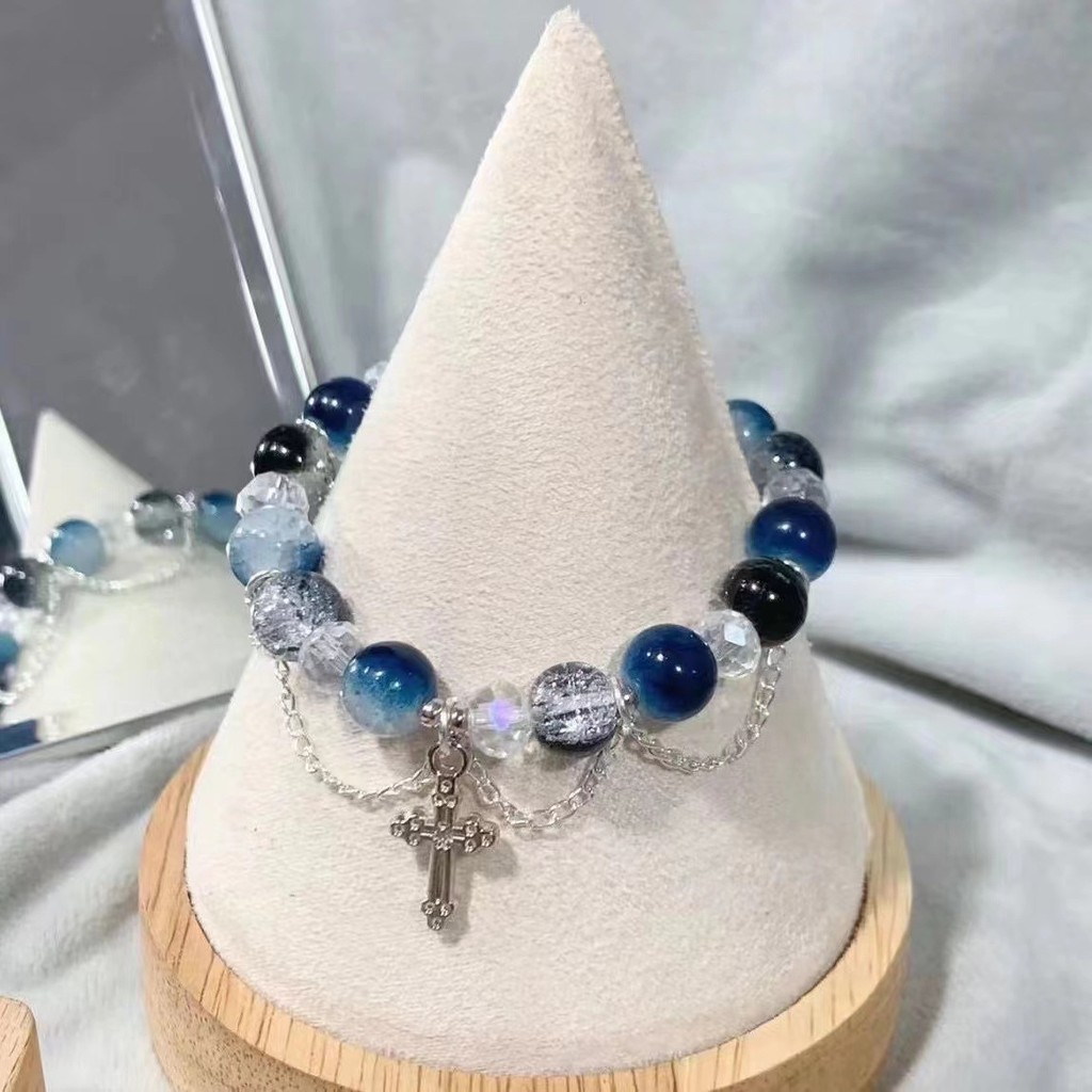 Ins Star Moonlight สร้อยข้อมือ ลูกปัดออบซิเดียน สีน้ําเงินเข้ม สีดํา ทอง หรูหรา สวยงาม ของขวัญสําหรับผู้หญิง
