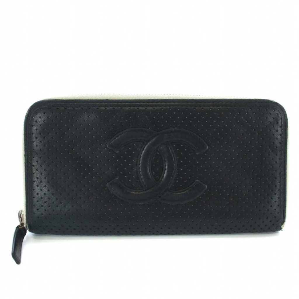 กระเป๋าสตางค์ Chanel ใบยาว มีซิป ทรงกลม สีดํา มือสอง สไตล์ญี่ปุ่น
