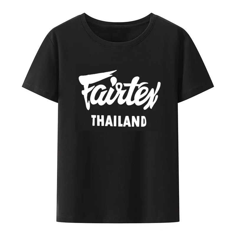เสื้อยืด ผ้าฝ้าย ระบายอากาศได้ดี พิมพ์ลายกราฟฟิค Fairtex Thailand Kickboxing สีดํา สไตล์สตรีท