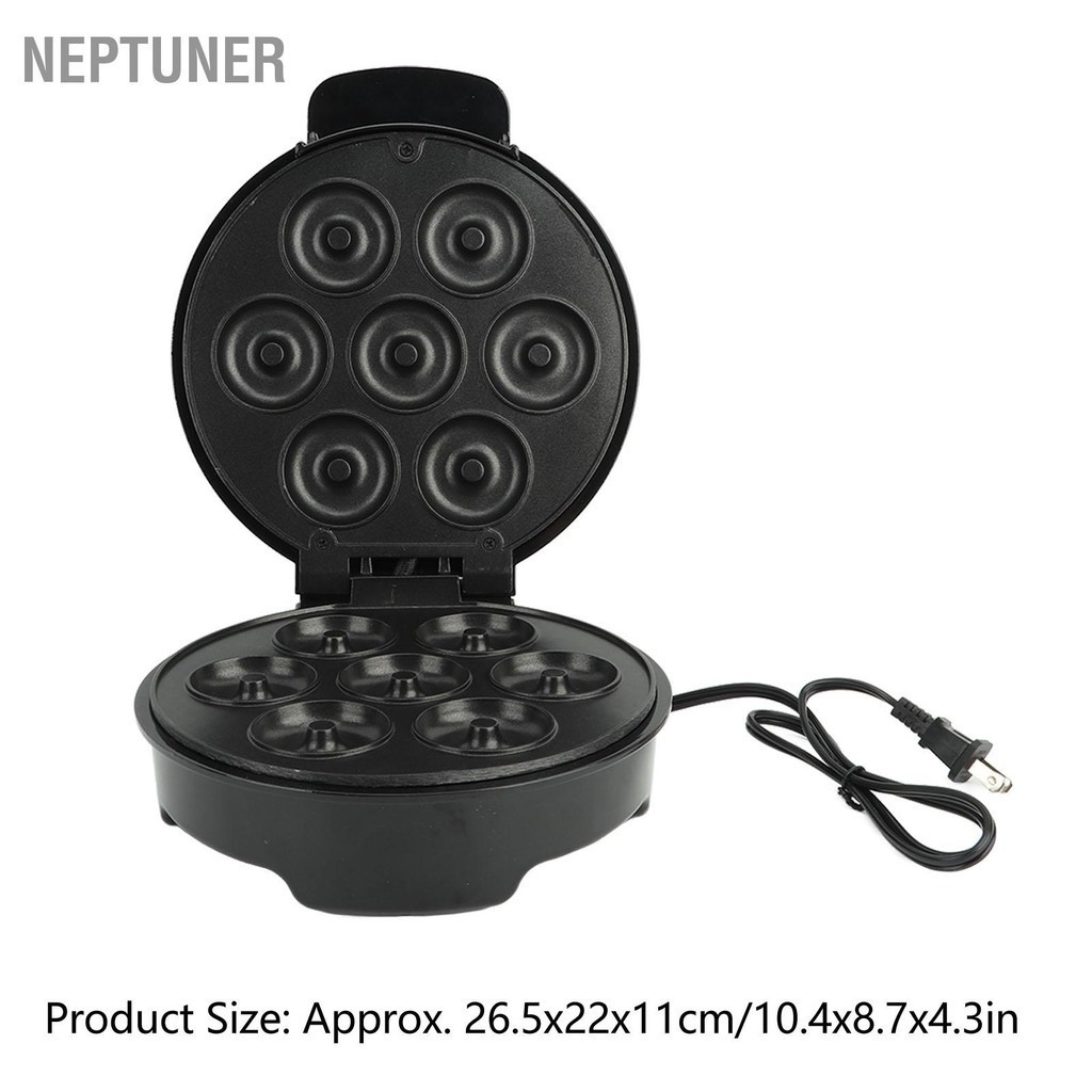 NEPTUNER MINI Donut Maker ABS ไฟฟ้า กดเครื่องทำให้ 7 โดนัทสำหรับอาหารเช้าขนมหวานสีดำ US Plug 110V 1000W