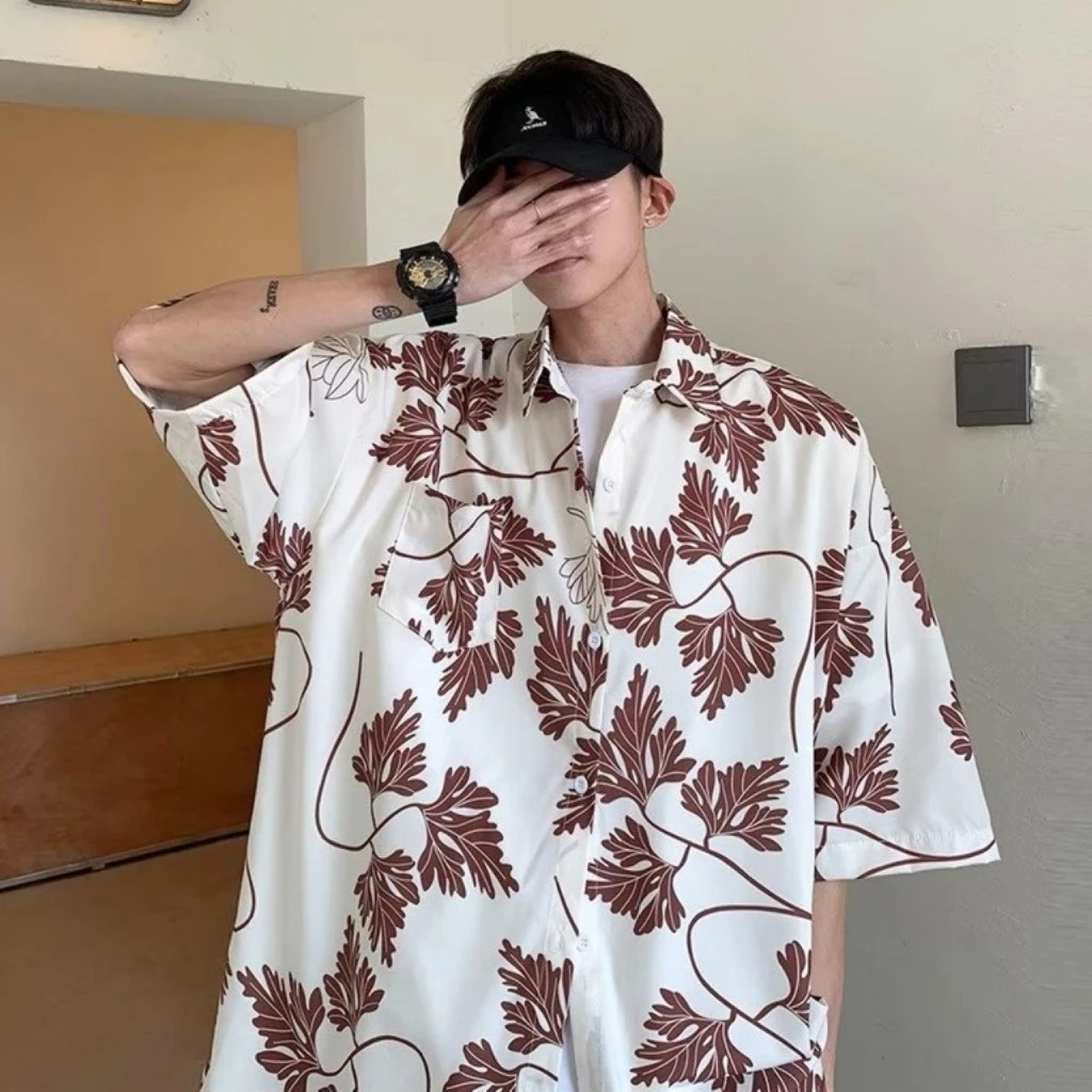 เสื้อเชิ้ตแขนสั้นลายดอกใบไม้แฉก มีกระเป๋าหน้า thumbnail 8