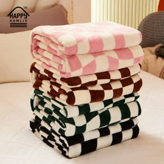 Happy HOMLIV ผ้าห่ม ผ้าฟลีซ แบบบาง ลายตารางหมากรุก ขนาดเล็ก …