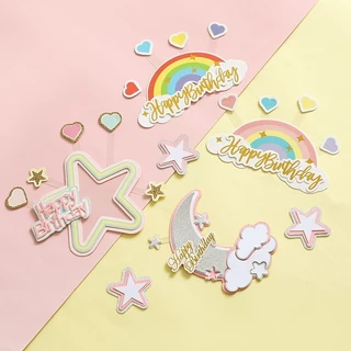 🦄 พร้อมส่ง จากไทย 🌈 ป้ายปักเค้ก ป้ายอุปกรณ์ตกแต่งหน้าเค้ก ยูนิคอร์น สายรุ้ง ดาว พระจันทร์ C49 DD26 C40