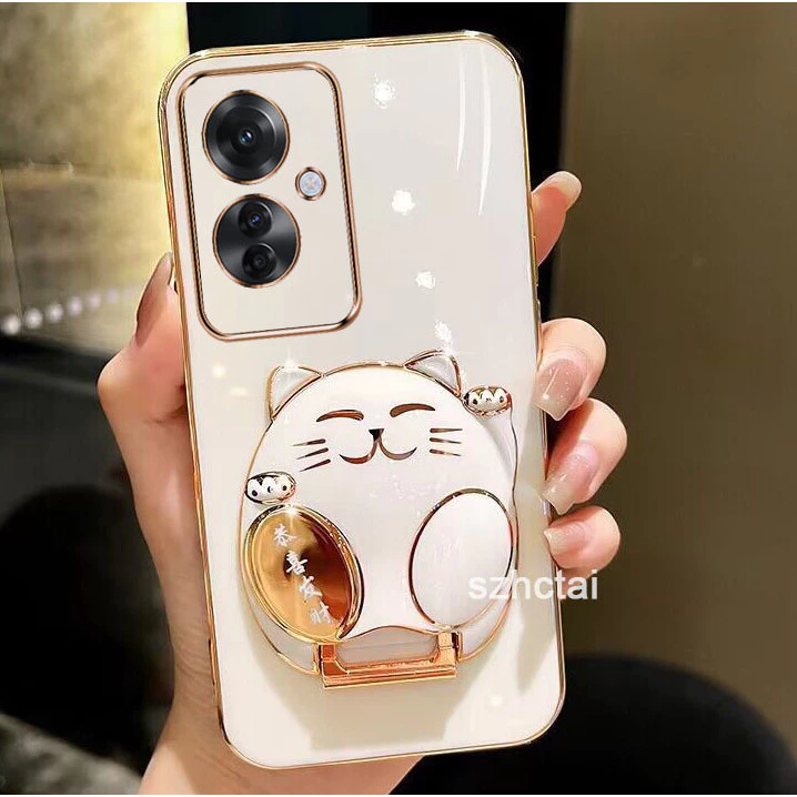 เคสโทรศัพท์ OPPO Reno11F 5G Reno11 5G Reno 11 Pro 5G Reno 8T 8 8Z 5G Reno 7 8 4G Reno7Z 5G เคสโทรศัพท์ เคสโทรศัพท์พร้อมขาตั้งแมวกวัก Gong Xi Fa Cai