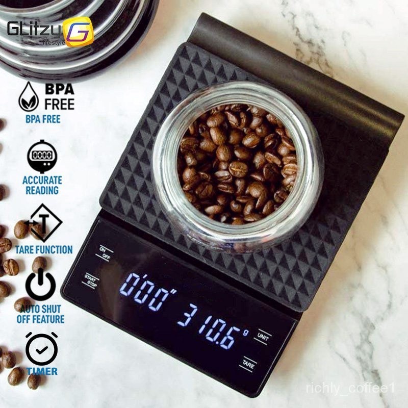 ตาชั่งกาแฟดิจิตอล ตาชั่งกาแฟ Kitchen Scale ขนาด3KG/ 0.1G จับเวลากาแฟจอแสดงผล LCD