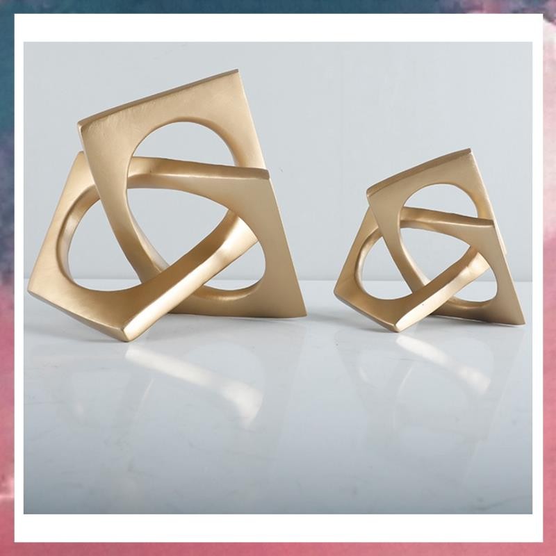 บทคัดย่อเรขาคณิต Distortion เครื่องประดับหัตถกรรมตกแต่งโต๊ะ Golden Square Collar งานศิลปะรูปปั้น Room Aesthetics Decor B
