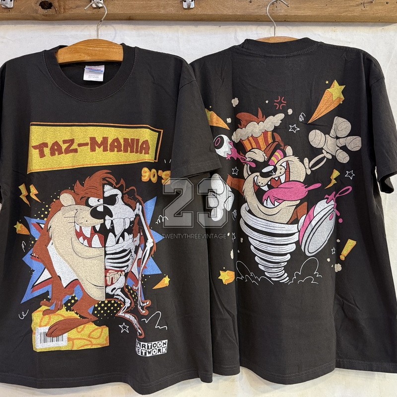 [ 23 ] ลูนี่ตูนส์ TAZ-MANIA  90'x Tasmanian Devil Bio Washed เสื้อการ์ตูน เสื้อวินเทจ vintage shirt