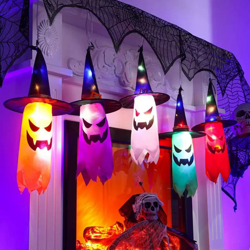 5 Pcs Halloween Witch Hat String Lights,Colored LED Lights Halloween Glowing Decoration for Yard Tre