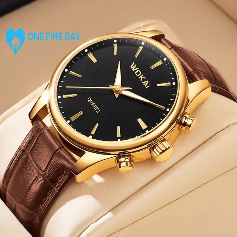 Wokai Luxury Mens Quartz Watch แฟชั่นธุรกิจ Casual สายหนังนาฬิกา Z7n0