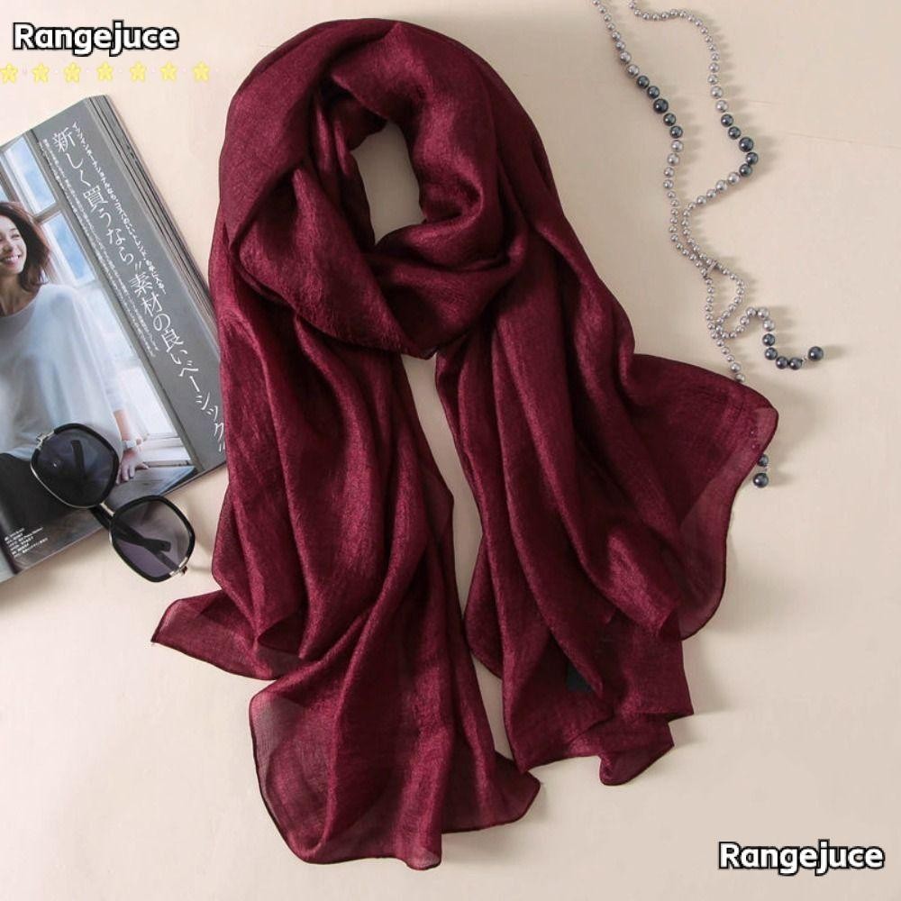 Rangejuce Women Plain Scarf, Linen Foulard Female Sunscreen Shawl, Bandanas Head Wrap Pure Color Plus Size Hijab