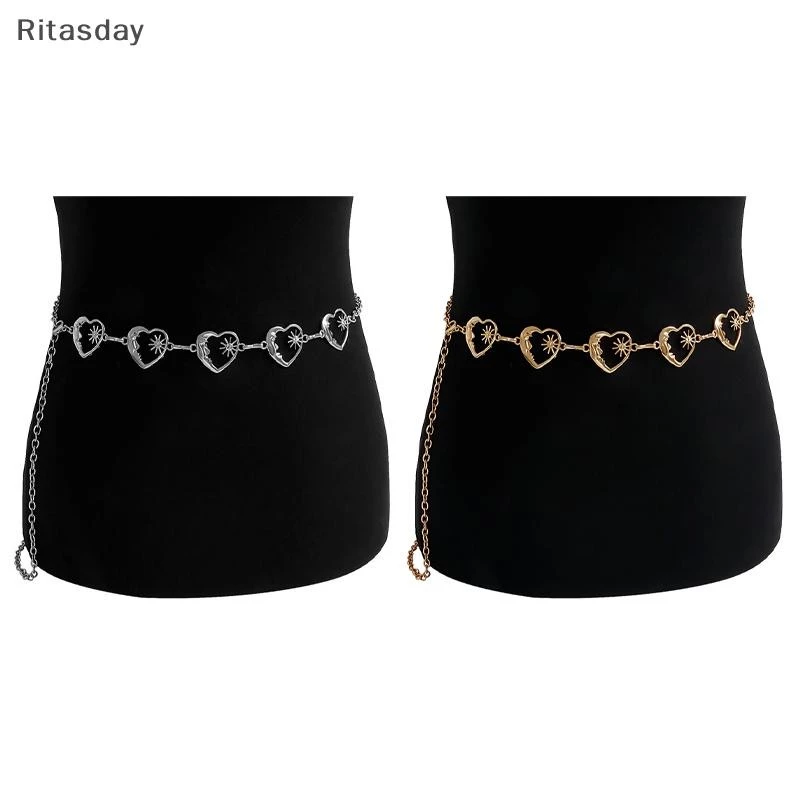 Ritasday Harajuku Punk Moon เข็มขัดโลหะผู้หญิง Vintage Punk Gothic Moon Sun เอวสูงเข็มขัดจี้เข็มขัดหญิงใหม่