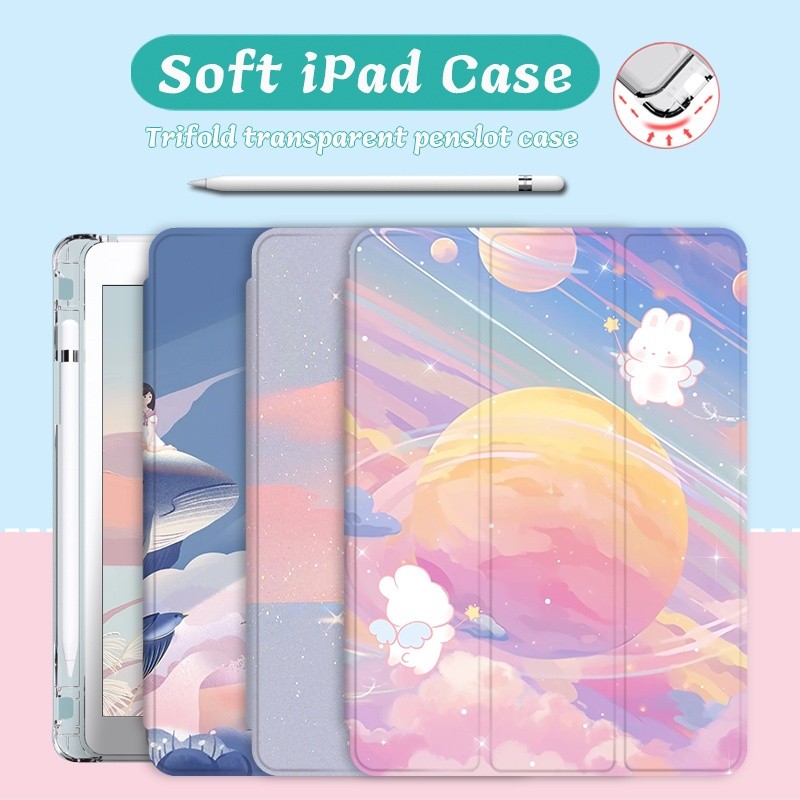 เคส Ipad\ เคสสามพับพร้อมปากกาสล็อต iPad iPad 12.9 นิ้ว Pro13 air 5 เคส iPad 10 pro 11 นิ้ว Air 4 3 2