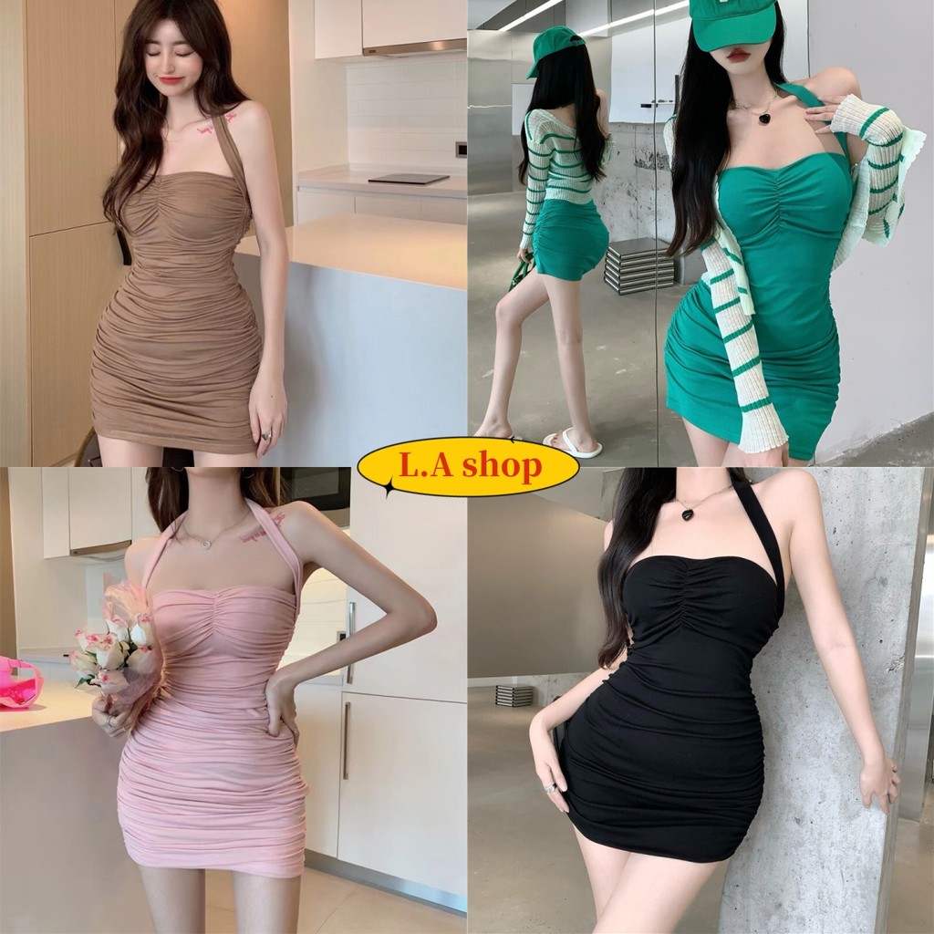 L.A Shop★สไตล์ใหม่★ชุดมินิเดรส สายคล้องคอ คาวาอี้ ดีเทลขอบหย่นๆ "FY2210"